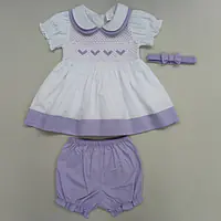 Lilac & White Smocked Dress Set with embroidery details (6pcs) - Master