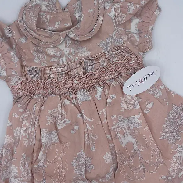 Smock Dress in Peach Woodland Print