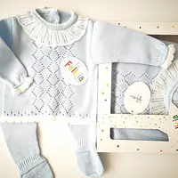 Boxed Spanish Knitted Set 9717-White & Aqua